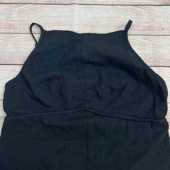Free People James Black Linen Crop Tank Top Adjustable Straps Size Small - Picture 11 of 13